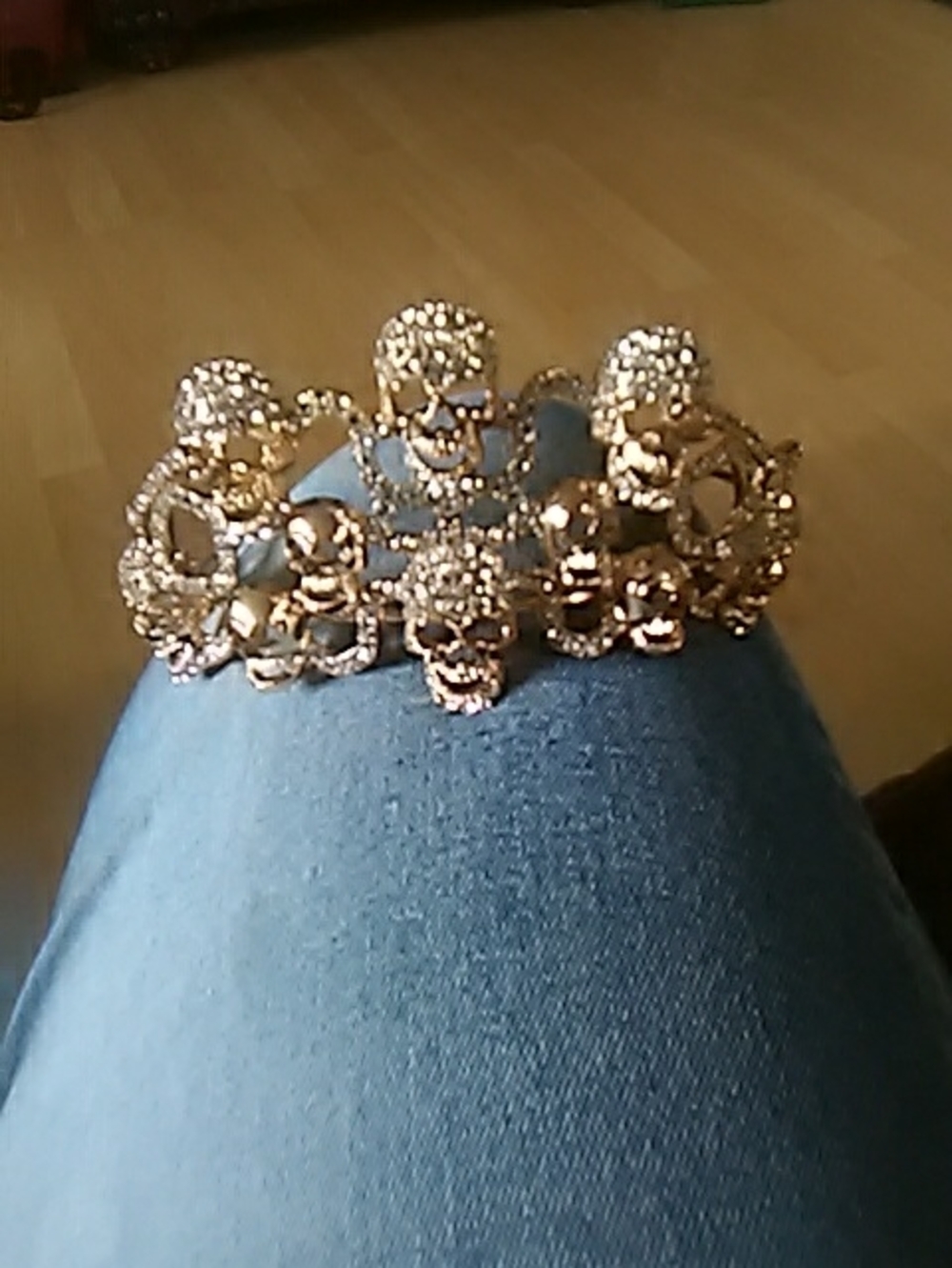 Gold-Tone Floral Crystal SKULL Hair Comb for Women